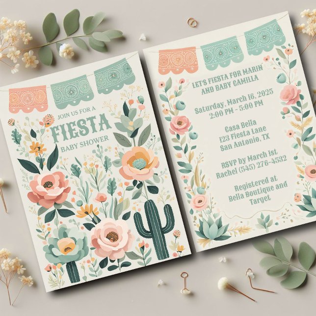 Pastel Mexican Fiesta Baby Shower Invitation (Soft pastels and festive florals make this Mexican fiesta invitation perfect for a baby shower!)