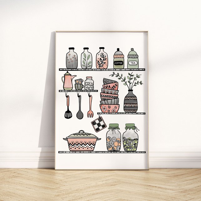 Pastel Mid-century Boho-chic Kitchen Wall Poster (Creator Uploaded)