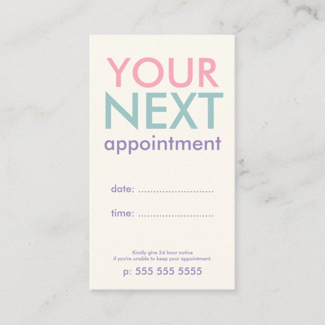 Pastel Minimal Basic Appointment Card (Front)