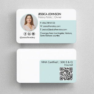 Pastel Minimal & Modern QR Code Notary Photo  Business Card