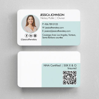 Pastel Minimal & Modern QR Code Notary Photo  Business Card