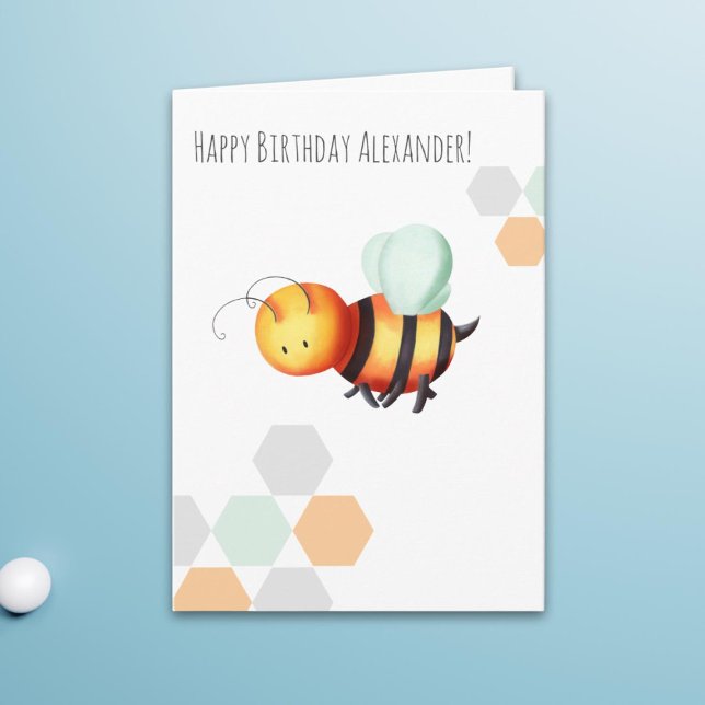 Pastel Minimalist Bee Happy Birthday Personalised Card (Creator Uploaded)