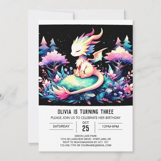 Pastel Minimalist Dragon Birthday Invitation (Front)