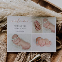 Pastel Minimalist Photo Collage Baby Welcome Card