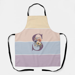 Pastel minimalist stripes with watercolors flowers apron