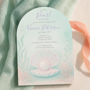 Pastel Mint and Coral Little Pearl Baby Shower Invitation