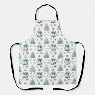 Pastel Mint and Pink Christmas Seamless Pattern Apron