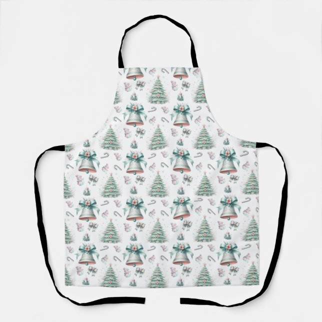 Pastel Mint and Pink Christmas Seamless Pattern Apron (Front)