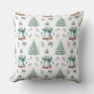 Pastel Mint and Pink Christmas Seamless Pattern Cushion