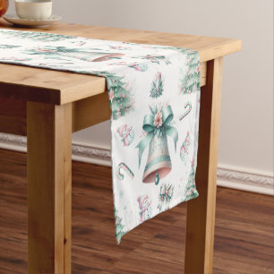 Pastel Mint and Pink Christmas Seamless Pattern Short Table Runner