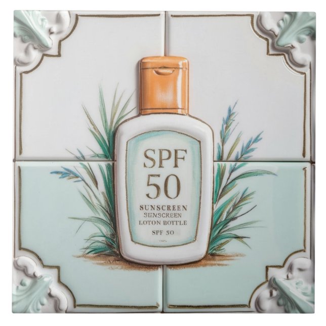 Pastel Mint Blue Sunscreen Lotion Funny Bathroom Ceramic Tile (Front)