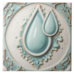 Pastel Mint Blue & White Water Drops Bathroom Tile