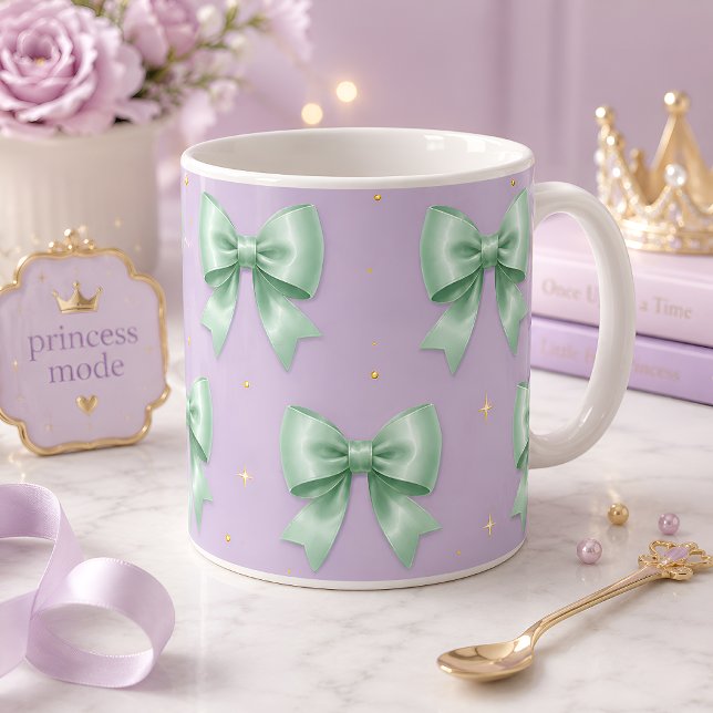 Pastel Mint Bow Pattern Coffee Mug (Creator Uploaded)