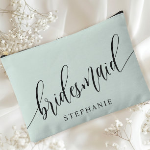 Pastel Mint Bridesmaid Modern Calligraphy Accessory Pouch