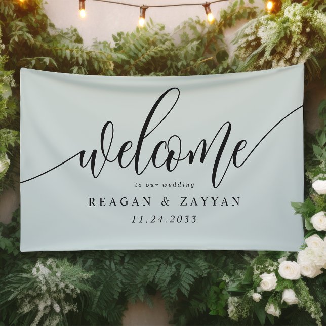 Pastel Mint Calligraphy Simple Wedding Welcome Banner (Creator Uploaded)