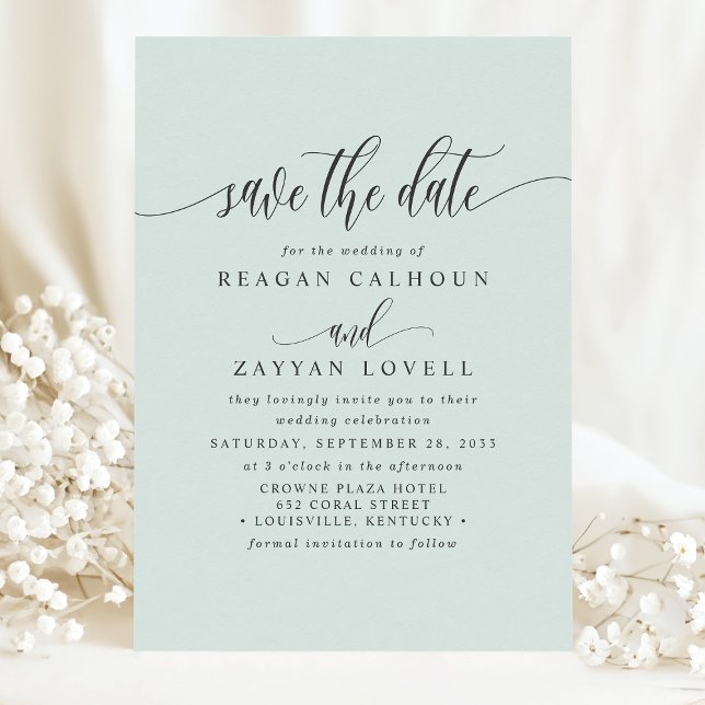 Pastel Mint Elegant Calligraphy Save The Date (Creator Uploaded)