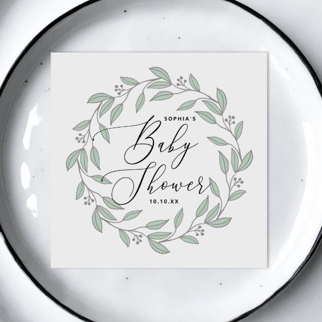 Pastel mint floral delicate script baby shower napkin (Creator Uploaded)