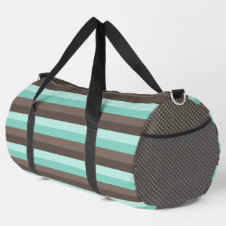 PASTEL MINT GREEN AND BROWN PATTERNS & STRIPES DUFFLE BAG