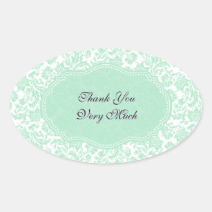 Pastel Mint-Green And White Damasks Oval Sticker