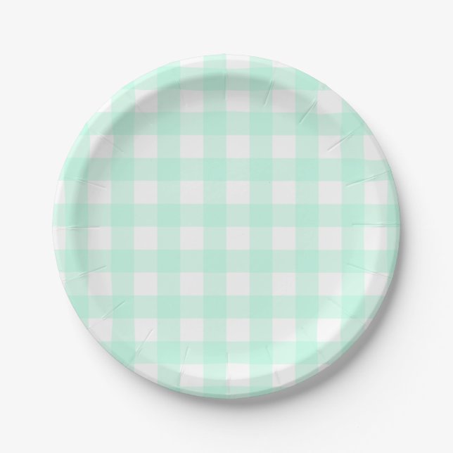 Pastel Mint Green Easter Plaid Pattern Paper Plate (Front)