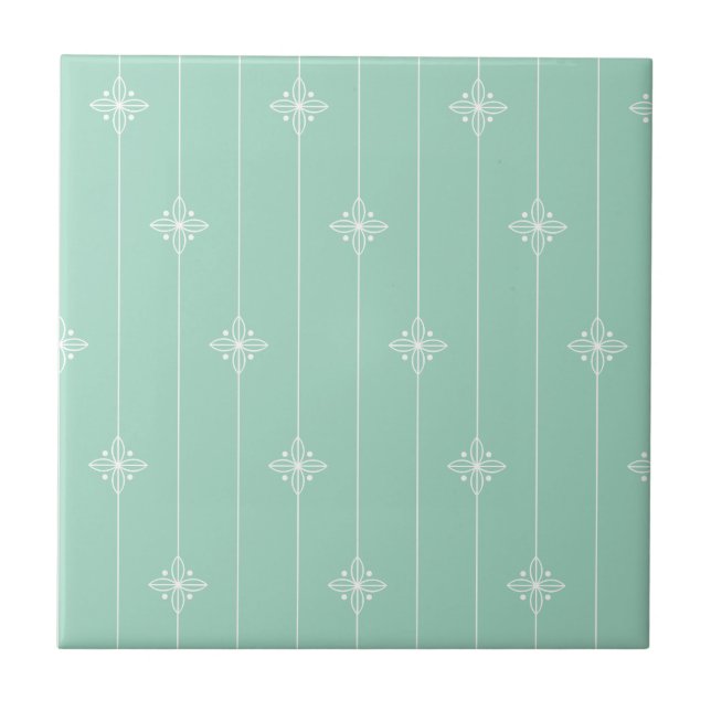 Pastel Mint Green Geometric Pattern Ceramic Tile (Front)