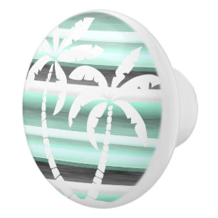 Pastel Mint Green Grey Watercolor Stripes Pattern Ceramic Knob