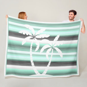 Pastel Mint Green Grey Watercolor Stripes Pattern Fleece Blanket