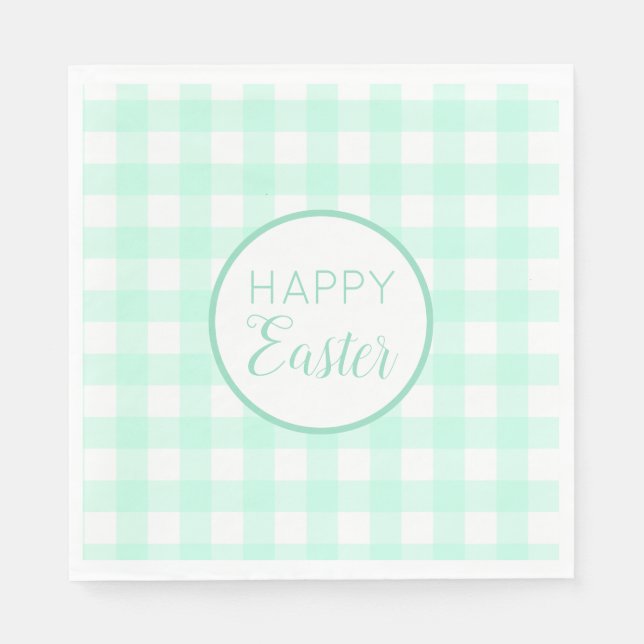 Pastel Mint Green Happy Easter Plaid Pattern Napkin (Front)