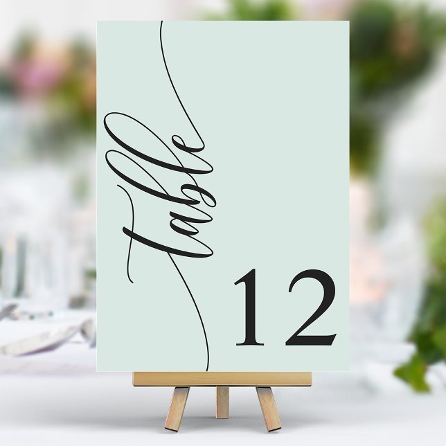 Pastel Mint Green Modern Calligraphy Wedding Table Number (Creator Uploaded)