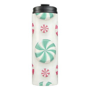 PASTEL MINT GREEN PINK RED HOLIDAY CANDY THERMAL TUMBLER