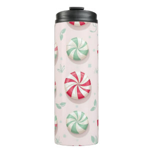 PASTEL MINT GREEN PINK RED HOLIDAY CANDY THERMAL TUMBLER