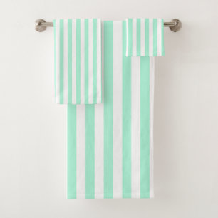 Pastel Mint Green Stripes Solid Colour Summer Bath Towel Set