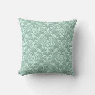 Pastel Mint Green Tones Floral Damasks large Print Cushion