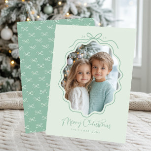 Pastel Mint Green Wavy Retro Photo Holiday Card