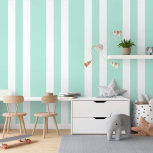Pastel Mint Green White Stripes Pattern Wallpaper