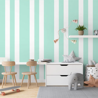 Pastel Mint Green White Stripes Pattern Wallpaper