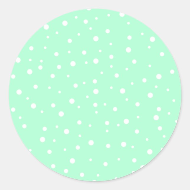 Pastel Mint Green with White Dots Pattern Classic Round Sticker (Front)