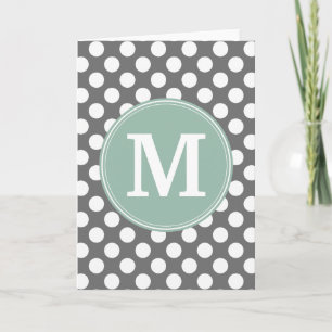 Pastel Mint & Grey Polka Dots with Custom Monogram Note Card
