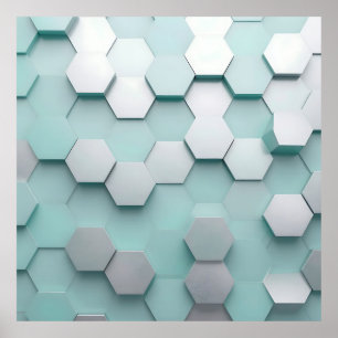 Pastel Mint Hexagon 3D Mosaic Poster