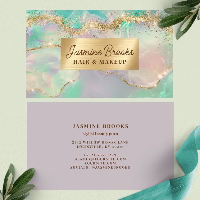 Pastel Mint Lavender And Gold Glitter Business Card (Creator Uploaded)