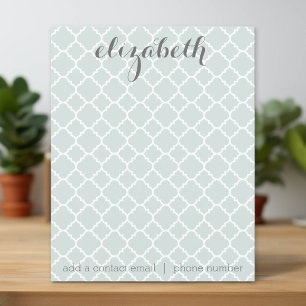 Pastel Mint Quatrefoil Pattern Custom Name Note