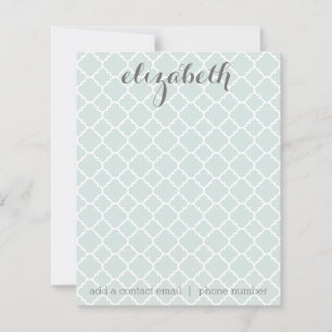 Pastel Mint Quatrefoil Pattern Custom Name Note