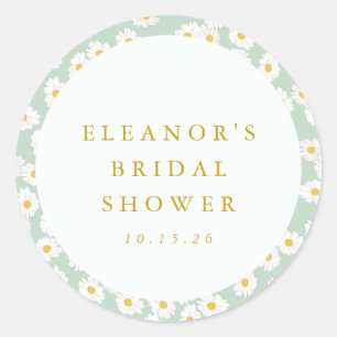 Pastel Mint Sage Daisy Floral Bridal Shower Custom Classic Round Sticker