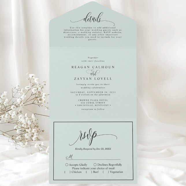 Pastel Mint Simple Modern Script All In One Invitation (Creator Uploaded)