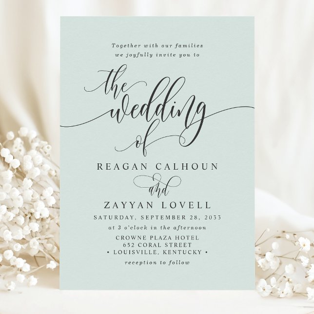 Pastel Mint Simple Modern Script Wedding Invitation (Creator Uploaded)