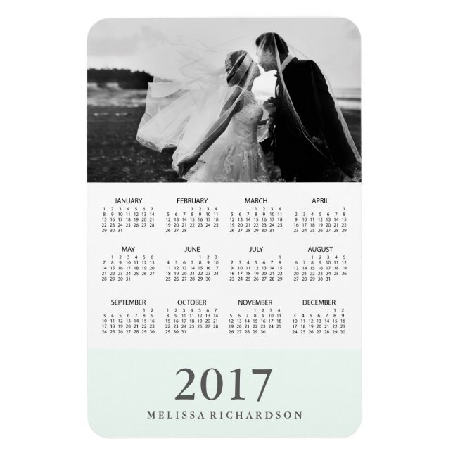 Pastel Mint Stripe | Elegant 2017 Photo Calendar Magnet (Vertical)