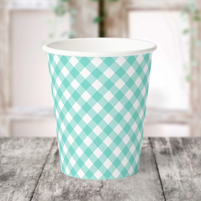Pastel Mint Turquoise Gingham Paper Cups (Creator Uploaded)
