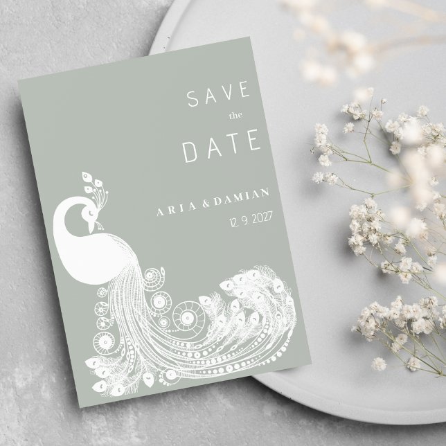 Pastel mint white royal peacock chic Save the Date Invitation (Pastel mint white royal peacock chic Save the Date)