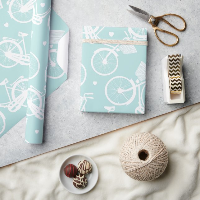 Pastel Mint White Vintage Retro Bicycle Wrapping Paper (Crafts)