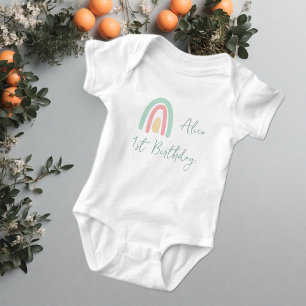 Pastel mint yellow rainbow 1st Birthday party Baby Bodysuit
